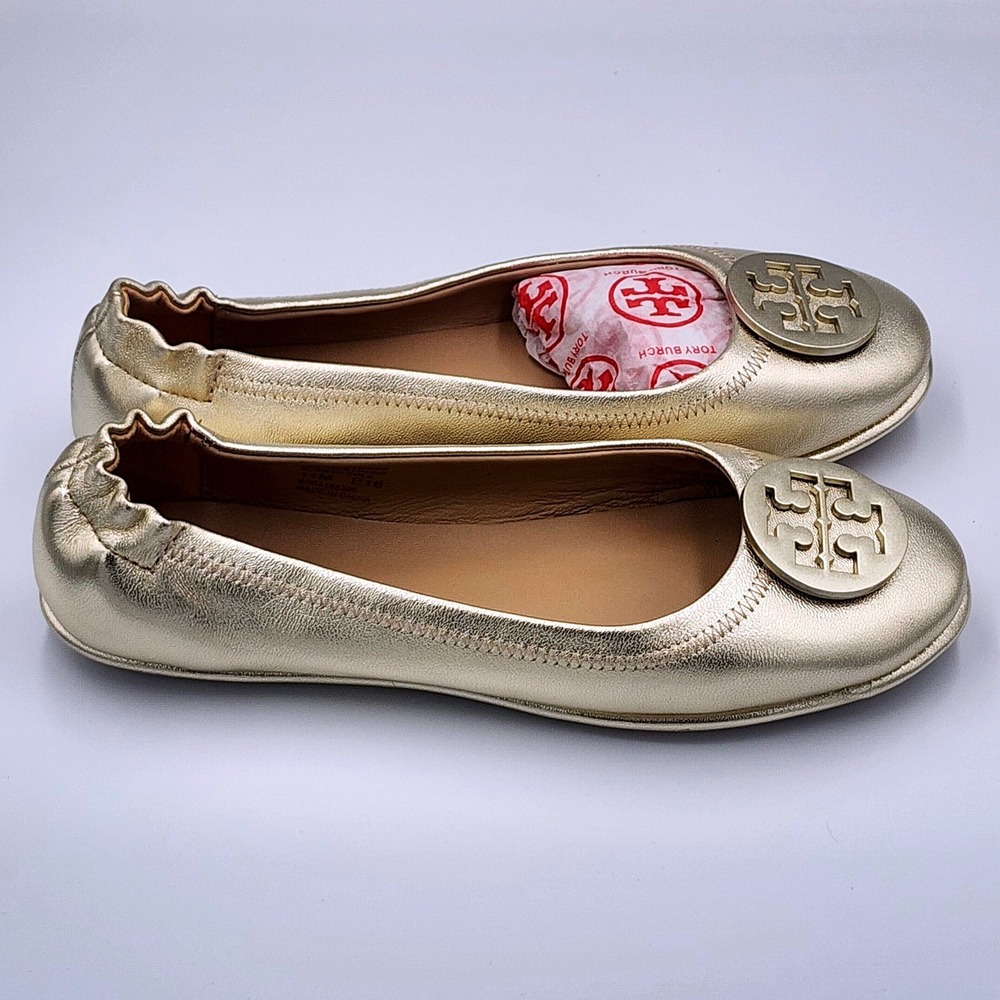 Tory Burch Metallic Gold Reva Ballet Flats - Picture 6 of 14